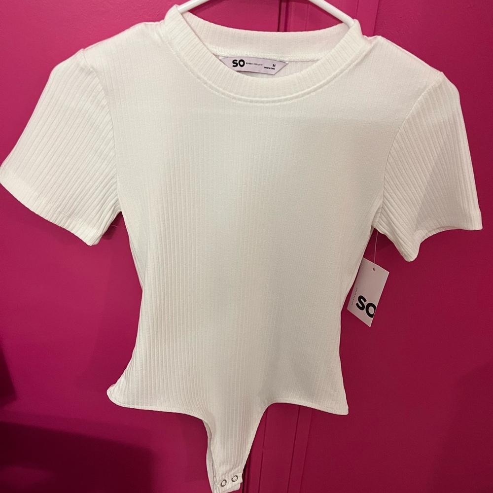 SO White Fitted Asymmetrical Polo Bodysuit